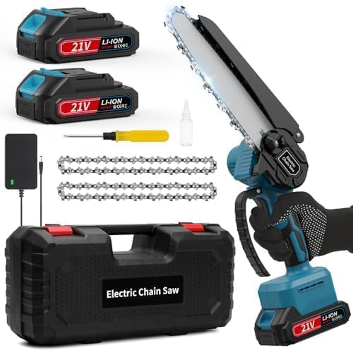 6-Inch Electric Chainsaw Cordless, Brushless Portable Handheld Small Chain Saw with 2 Batteries, for Wood Cutting/TreeTrimming/Courtyard