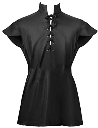 Camisetas para hombre, disfraz medieval de Halloween, túnica, camisa con cordones, blusa, chaleco de cosplay, ajuste regular, elegante e informal (negro, S)