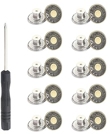 20 piezas de metal ajustables sin costura, ajuste perfecto, clips de botón de repuesto para jeans, pantalones, pasadores para jeans, tensores de cintura, cabeza de costura, tornillo