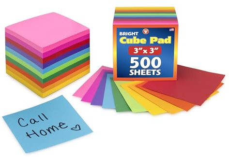 Hygloss Note Paper Cube - 3 Square Non-Sticky Memo Pad - 500 Sheets in 10 Assorted Bright Colors - Note Cubes - Perfect for Office & School Supplies - Not Sticky