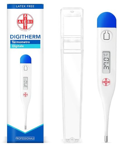 AIESI® Termometro Digitale Professionale per febbre in adulti e bambini DIGITHERM, Risultato in 1 MINUTO, Garanzia Italia 24 mesi
