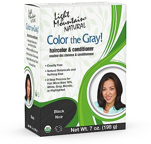 Light Mountain Henna Hair Color & Conditioner, Color the Gray - Black Hair Dye for Men/Women, Chemical-Free Semi-Permanent Hair Color for White, Gray, Blonde, or Highlighted Hair, 7 Oz