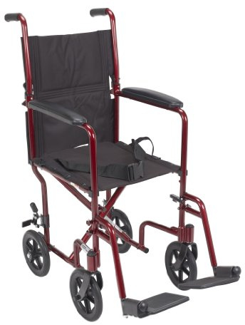 Drive Medical Lightweight Folding Transport Wheelchair with Swing-Away Footrests, Red