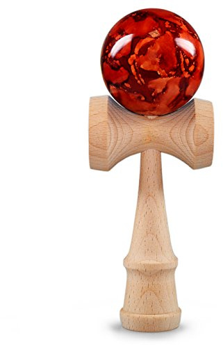 Ganzoo Kendama Jeu d’adresse Japonais en Bois de hêtre Massif, modèle Red Flash, Balle Rouge avec Ficelle et coupelles de Capture, pour Coordination et Tricks, Rouge, 1 pièce