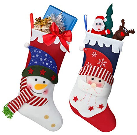 Oladwolf Christmas Stockings 15'' set of 2 Christmas Santa/Snowman Stockings Gift & Candy Pouch Bag for Child and Home Decrations