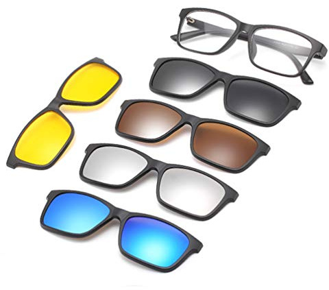 Embryform 5-Pack Occhiali da Sole Polarizzati Clip-on+1 Frame,Occhiali da Sole Clip On Polarizzati Magnetici Telaio in Plastica per Guida Notturna
