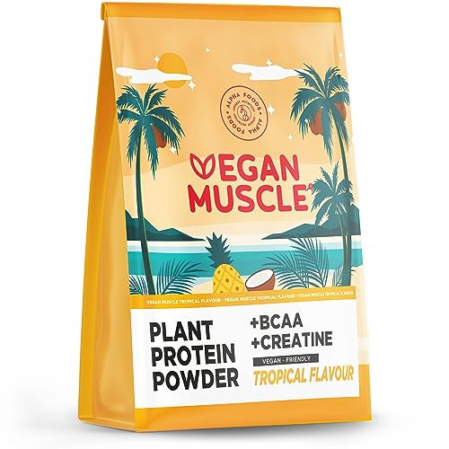 Veganes Proteinpulver + Creatin + BCAA | Tropical | 600g Eiweißpulver | Premiumqualität Protein | Made in Germany | Alpha Foods