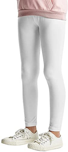 L&K-II Kinder Leggings Basic Uni Farbe Mädchen Tanzhose Baby Leggins Fitness Hose Baumwolle 2708 Weiß-164