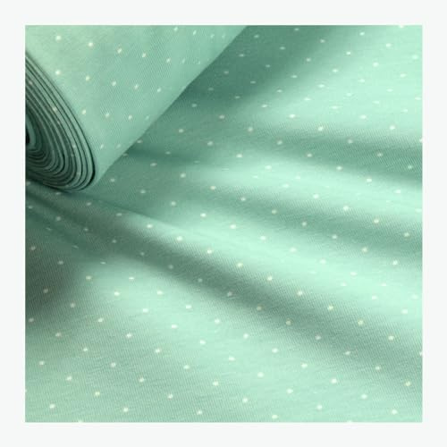 Stoff am Stück 0,5 Meter Stoff Baumwolle Elastan Single Jersey Punkte türkis weiß dehnbar weich Pünktchen