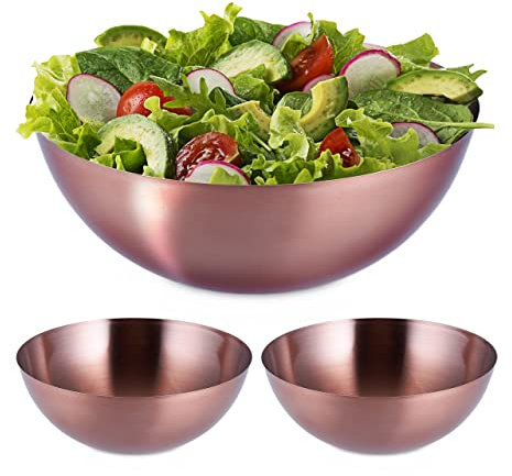 Relaxdays 3X Ciotole da Insalata, Acciaio Inox, Insalatiera Rotonda Ø 23,5 cm da 2 Litri, Scodella da Cucina, Color Rame