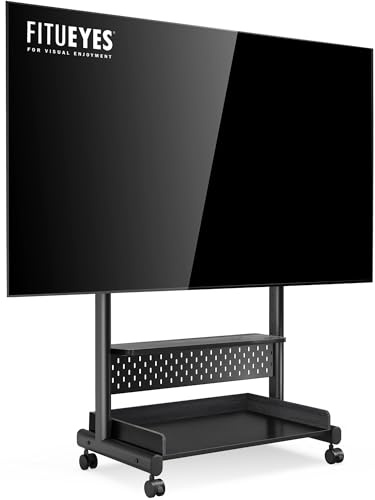 FITUEYES Carrello Porta TV con Ruote per 40-85 pollici, Supporto TV da Pavimento con Ripiani in legno Regolabili, Porta TV da Terra Mobile Max VESA 600x400mm Portata 60kg