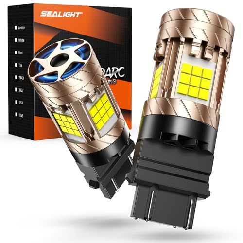 SEALIGHT 3157 LED Bulb, LED Reverse Light Bulb Anti Hyper Flashing, With Built in Resistor, 3200LM Super Bright White for Backup Reverse and Tail Blinker Brake Light, Plug N Play, Pack of 2
