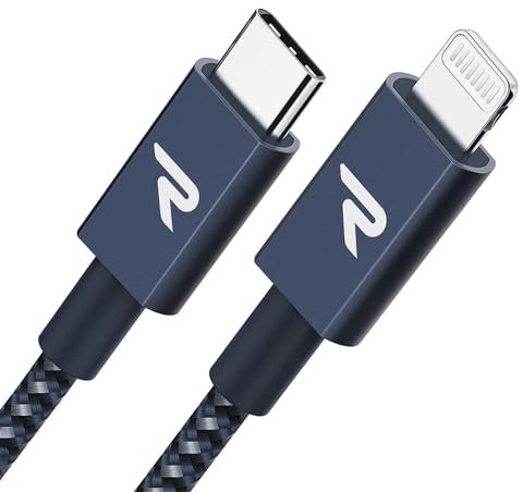 RAMPOW Cable USB C a Lightning MFi Certificado, Cable Lightning USB C Power Delivery Nylon Trenzado para iPhone 12/11/11 Pro/XS/XR/X/8, iPad Mini 5, iPad Air 2019-1m/Azul Zafiro
