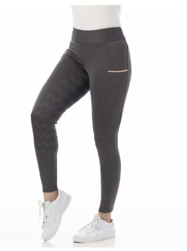 RIDING WORLD – Ridleggings dam & flickor Agadir | leggings för ridning | ridbyxor med full silikon och bred midja | ridbyxor med 2 mobiltelefonfickor | ridkläder i många storlekar och färger, GRÅ, 40