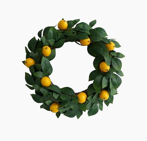 Mr.Bom Artificial Lemon Door Wreath Spring Summer Holiday Door Wreath for Home Inddor Outdoor Decoration（Lemon Leaves）
