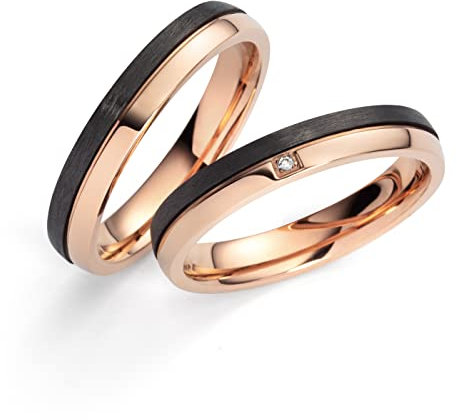 Blue Moon Diamonds Paar Verlobungsringe,Trauringe, Titan Carbonringe mit Diamant, Partnerringe, Eheringe, Hochzeitsring mit Gravur Diamantring | 9100