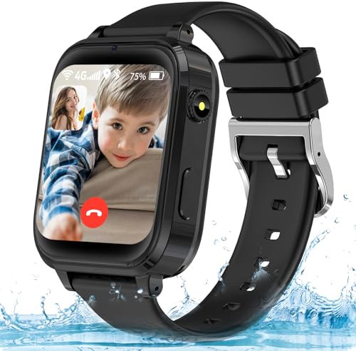 clleylise Kinder Smartwatch, Smartwatch Kinder mit GPS und Telefon Voice Chat, SOS IP68 Wasserdicht Spiel Kamera Wecker Touchscreen, Smart Watch für Jungen Mädchen 4-16 Jahre (4G Schwarz)