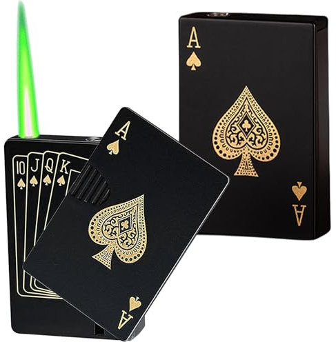 GBKDQQ Sturmfeuerzeug Jetflamme 2 Stück, Gas Butan Nachfüllbar Metall Kreativ-Poker Coole Karten Windfest und Langlebig für Küche, Grill (Ohne Gas)