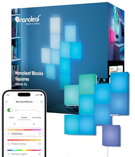 Nanoleaf Blocks Kit de Inicio | 10 Cuadrados Decorativos para Pared, Iluminación Difusa Uniforme, Luce LED RGBW, Sincroniz con Música y Screen,WiFi Control por APP y Voz (Alexa, Apple)