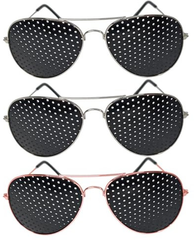 MADGININE Pinhole Glasses 3 Pcs Grid Glasses with Small Holes, Stylish Pinhole Glasses, Unique Pinhole Design, Hole Glasses Unisex, Eyesight Strengthen Pinhole Glasses for Children and Adults