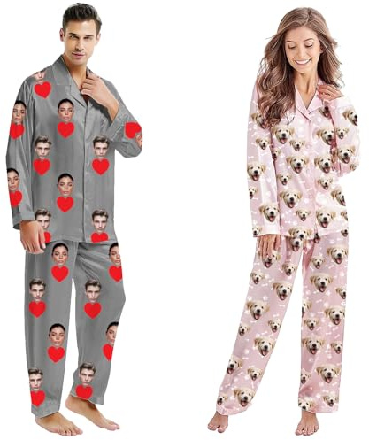 YATEDIY Custom Pajama Pants - Personalised Photo Pyjamas for Women Men Birthday Pet Face Pj Pants (Long pajama)