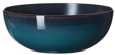 Ritzenhoff & Breker Bali Servierschale, 23 cm, Runde Schüssel mit braunem Rand, Skandinavisches Design mit Reaktivglasur, Steinzeug, Blau