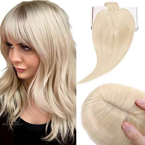 Elailite Haartopper Extensions Frauen Toupet mit Bang 100% Remy Echthaar 7 * 13cm Basis Clip in Haarverdichtung #60 Platines Blond - 30cm