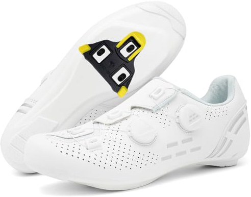 PENXZT Uomo Scarpe da Ciclismo per Donna, Scarpe da Bici Strada Compatibile con Peloton SPD e Delta Blocco Pedale Antiscivolo Traspiranti per Biciclette,Bianca,45 EU