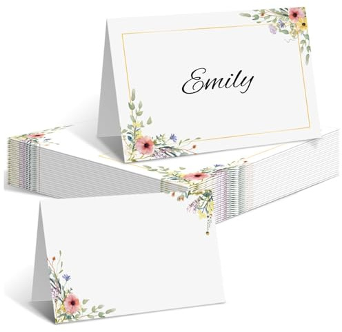 50 tarjetas para poner en la mesa, tarjetas con nombre floral para boda, compromiso, despedida de soltera, cumpleaños, eventos (Estilo 2)