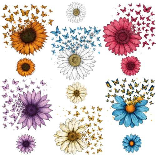 SUPERDANT 12 Stk Blumen Und Schmetterlinge Bügeltransfers Mehrfarbig DIY Bügelaufnäher Dekosticker Waschbar Für Kleidung T-Shirts Rucksäcke Kissen Taschen Deko