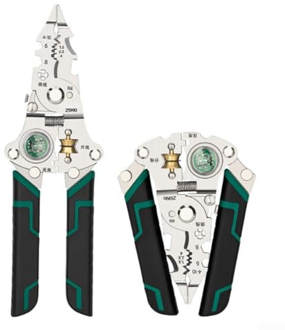 Pince à dénuder tout-en-un pour électricien, avec testeur de tension intégré, Outil pliable, avec plusieurs trous de dénudage et lames, pour couper, sertir et dénuder les fils