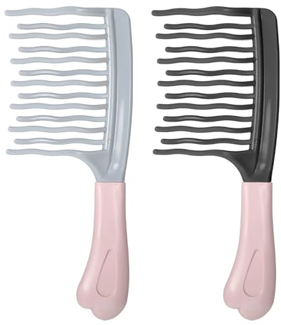 2 Stück Lockenkamm mit Gewellten Doppelreihiger Wellenkamm Mit Breiten Zähnen Professional Kamm Anti-Zieh-Effekt Grober Kamm Für Lockiges Gewelltes Langes Haar Friseur Styling Tool