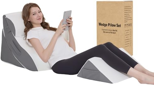 Ziixmile Wedge Pillow Set for After Surgery – 4PCS Orthopedic Bed Wedge Pillows for Sleeping – Adjustable Memory Foam Triangle Support for Back Pain Relief, Acid Reflux & Recovery (Grey)