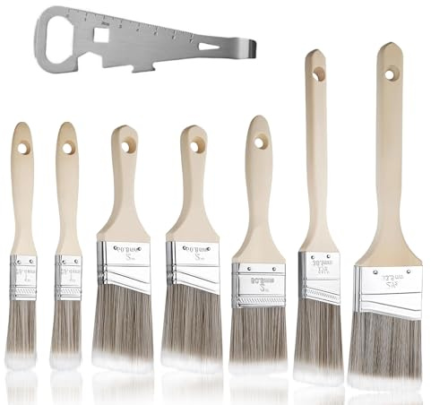 8 Stück Malerpinsel Set, 25mm 38mm 50mm 64mm Lasurpinsel Lackpinsel mit Farbdosenöffner Pinselset Malerbedarf Lackierpinsel für Lack Holz Streichen Wand Kreidefarbe Pinsel