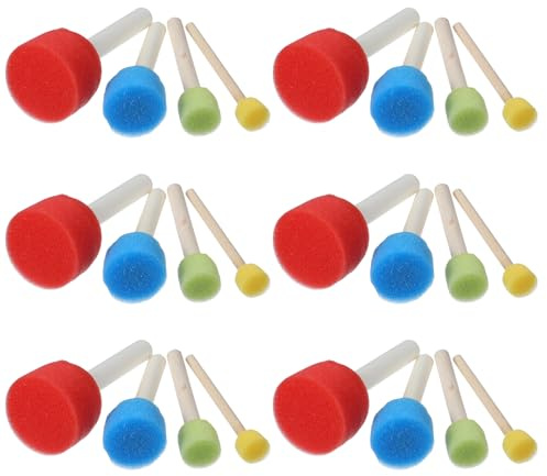 Nogeqi 24 Pcs Sponge Brushes for Painting, Round sponge paint brush, Sponges Brushes Set for Art Class Acrylic Painting, Foam Stencil Brush, Paint Tools for Arts and Crafts(4 Size)