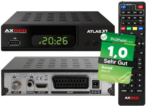 AXRED Atlas X1 - Receptor de satélite HDTV con función de grabación, compatible con HD, Full HD, receptor digital de satélite para antena parabólica, satélite, televisión por satélite, receptor HD