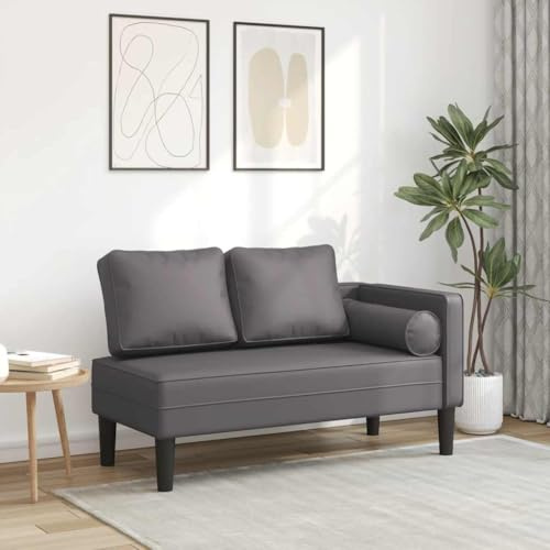 Holepyr Chaiselongue Recamiere grått konstläder med kudde, 116,5 x 62 x 57,5 cm, loungestol och ottoman för vardagsrum sovrum lounge relaxzon och avkoppling