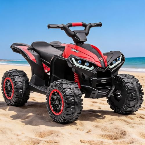 Kids 12V Electric Quad Bike Off-Road ATV Ride-On Car for 3-8 Years, Red | Parent Remote Safety Slow Start Anti-Slip Wheels LED Music Horn,Sturdy PP Iron Construction Outdoor Ride Toy for Kids 3 to 8