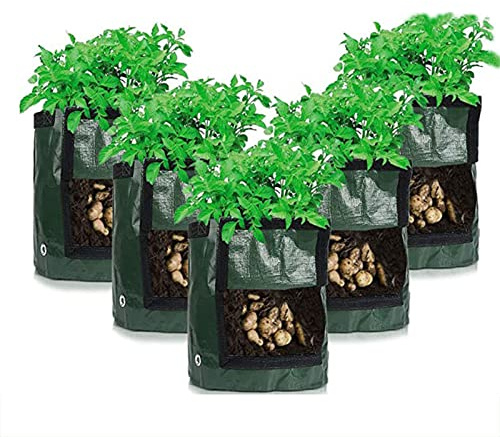 Vroomoto Planteringspåse Grow Bag Garden Grow Pouch Andas PE Planteringspåse med Fönster för Potatis Tomater Grönsaker (5 liter 23x28cm)