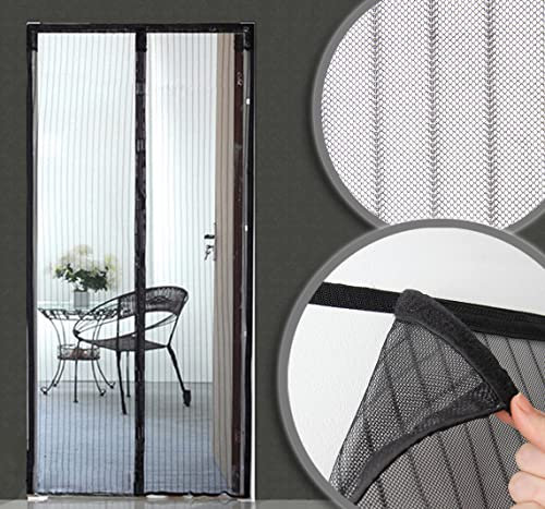 Mosquitera magnética para Puerta, 1,3 m x 2,15 m - Cierre automático, antiinsectos, fácil de Instalar, Color Negro