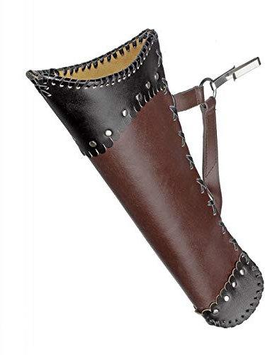 elToro Seitenköcher Viking – handgefertigter Köcher aus braun-schwarzem Glattleder – mit stabilen Lederschnüren – 52 cm, robust, langlebig, traditionelles Design für Bogenschießen & Training