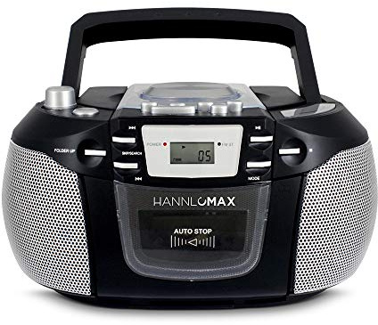 HANNLOMAX HX-301CD CD/MP3 Boombox, AM/FM Radio, Cassette Recorder, Records from CD or Radio, Headphone Jack, LCD Display, AC/DC Dual Power Source.