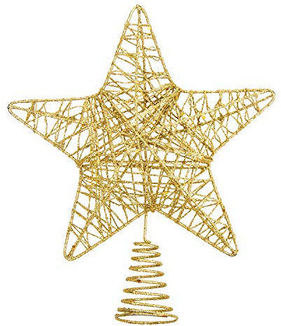 VEYLIN Christmas Tree Topper, Gold Glittered Hollow Christmas Tree Topper Star for Christmas Tree Ornament(Gold)