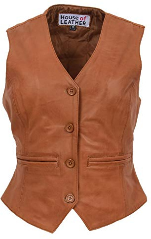 Gilet en cuir véritable pour femme Fermeture à boutons Style traditionnel Rita, peau, 38