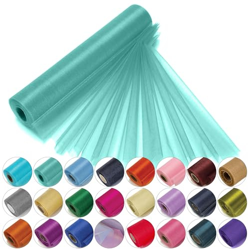 Trimming Shop Aqua Green Snow Sheer Organza Roll 25m x 29cm Fabric | Ideal for Christmas Event, Party Decoration, Fabric for Chair Bow Sash, Table Runner, DIY Craft Projects