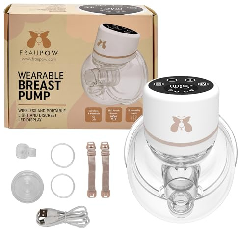 Fraupow Wearable Electric Breast Pump | Includes Midwife Consultation & Breastfeeding Course | Award-Winning & Endorsed by The Breastfeeding Doctor | Quiet Hands Free w/ 4 Modes & 12 Intensity Levels