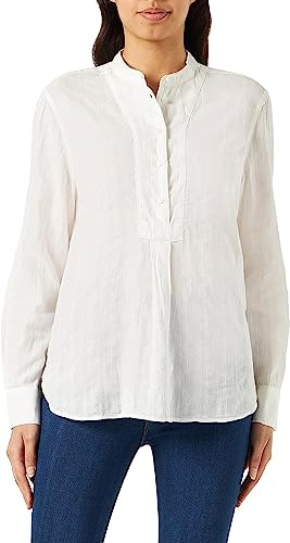 camel active Damen Schlupfbluse mit Plastron Weiß, Womenswear-M