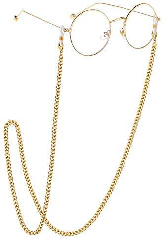 EPIRORA Glasses Chain for Women Men - Sunglasses Strap Face Mask Holder Lanyard Curb Chain Necklace, Anti-lost String for Glasses Retainer, Yellow Gold