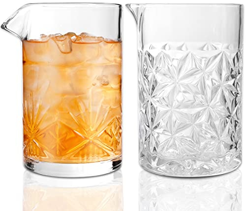 Gusnilo Cocktail Mixing Glass 24oz, Crystal Bar Mixing Glass 710ml for Home Bar, Set of 2