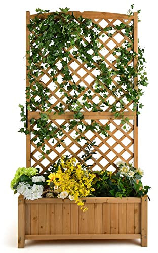 RELAX4LIFE Blumenkasten mit Rankgitter, Pflanzkasten mit Spalier & Entwässerungslöchern, Rankkasten Holz, Gartenspalier für Kletterpflanzen, Gartenbeet für Balkon Terrasse, 90×44,5×180,5cm (Orange)